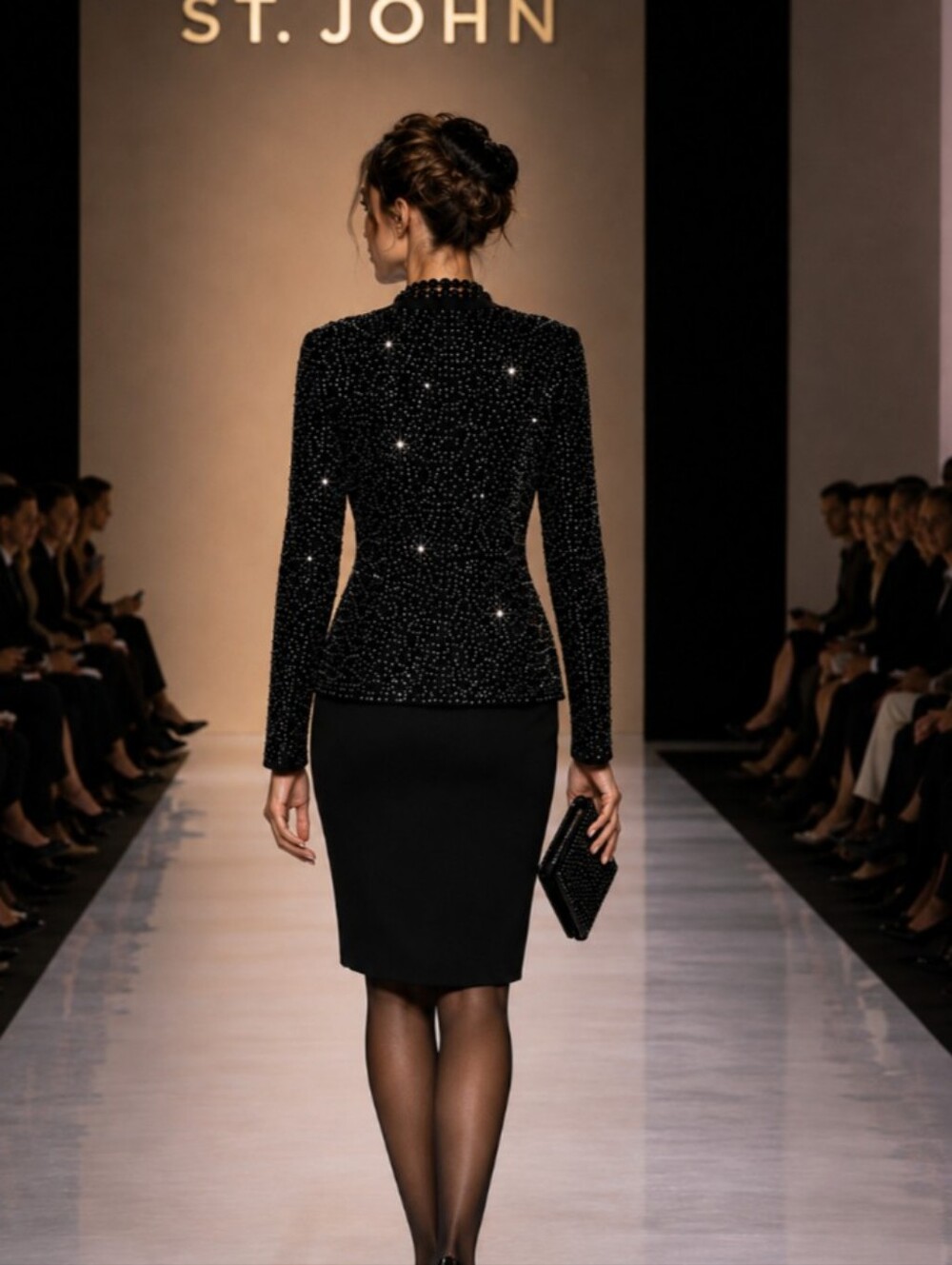 Exquisite St John Evening 6 Black Hundreds Swarovski Crystals Buttons Skirt Suit - Picture 12 of 15